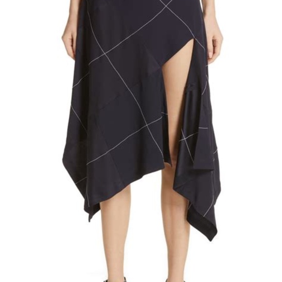 Monse Asymmetric Paneled Satin And Crepe Midi Skirt in Navy - Picture 4 of 13
